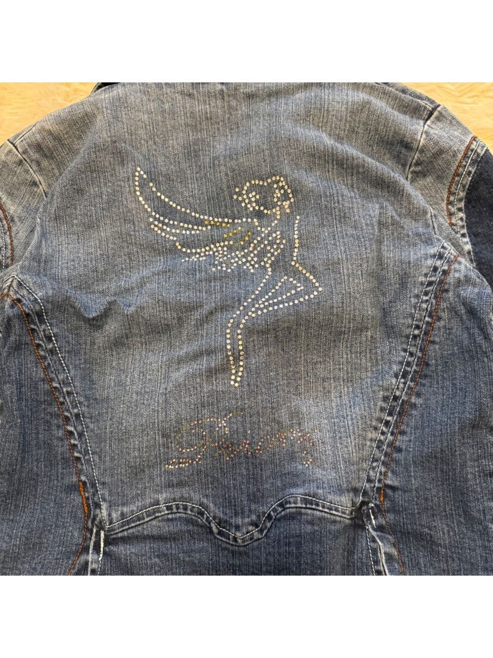 Pricxy Womens XL Denim Patchwork Blazer Rhinestone Fairy Y2K Fairycore Jacket - Picture 6 of 9